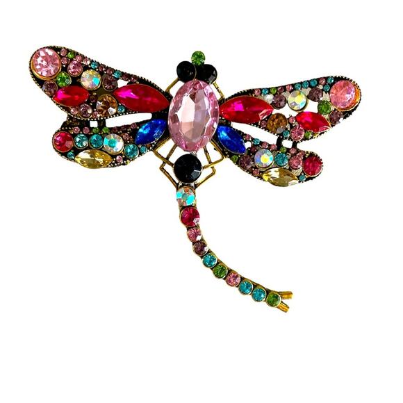 Jeweled Vintage Dragonfly Brooch Pin - Picture 1 of 4